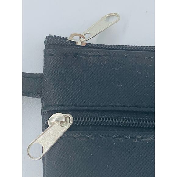 Coin Purse Small Zippered Pouch Black 6 x 4 Inch Wristlet Wallet Dual Pocket - Picture 3 of 7